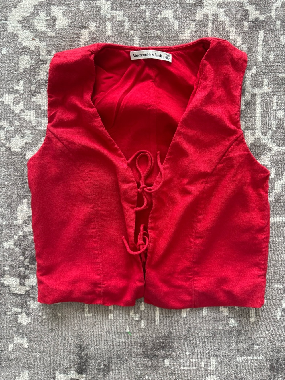 Abercrombie & Fitch XXS Bright Red Linen-Blend Tie Front Top Viscose lined